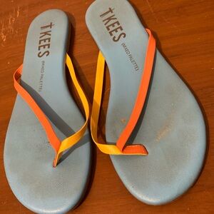 TKEES Blue Flip Flops with Orange and Yellow Straps